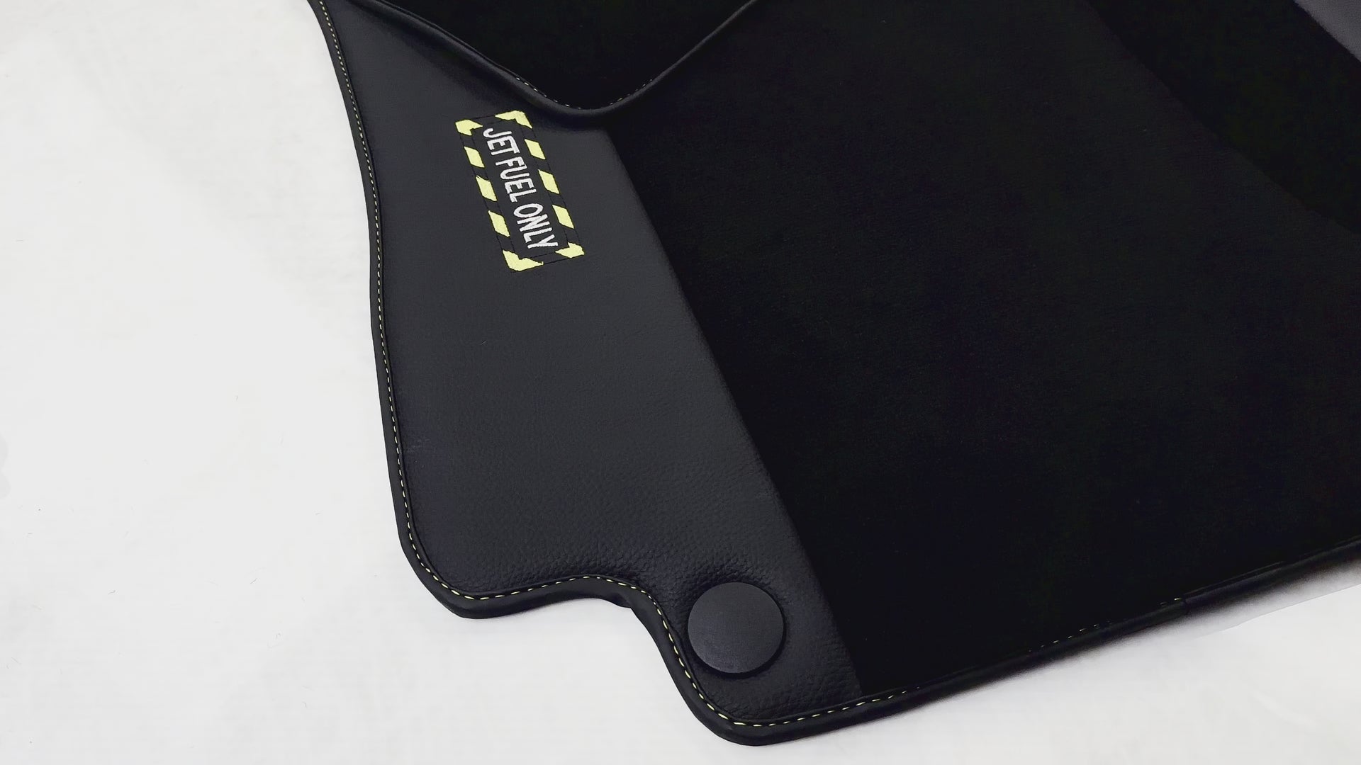 Black Floor Mats with Leather for Mercedes Benz E-Class W213 Sedan (2016-2020) - "Jet Fuel Only" - AutoWin