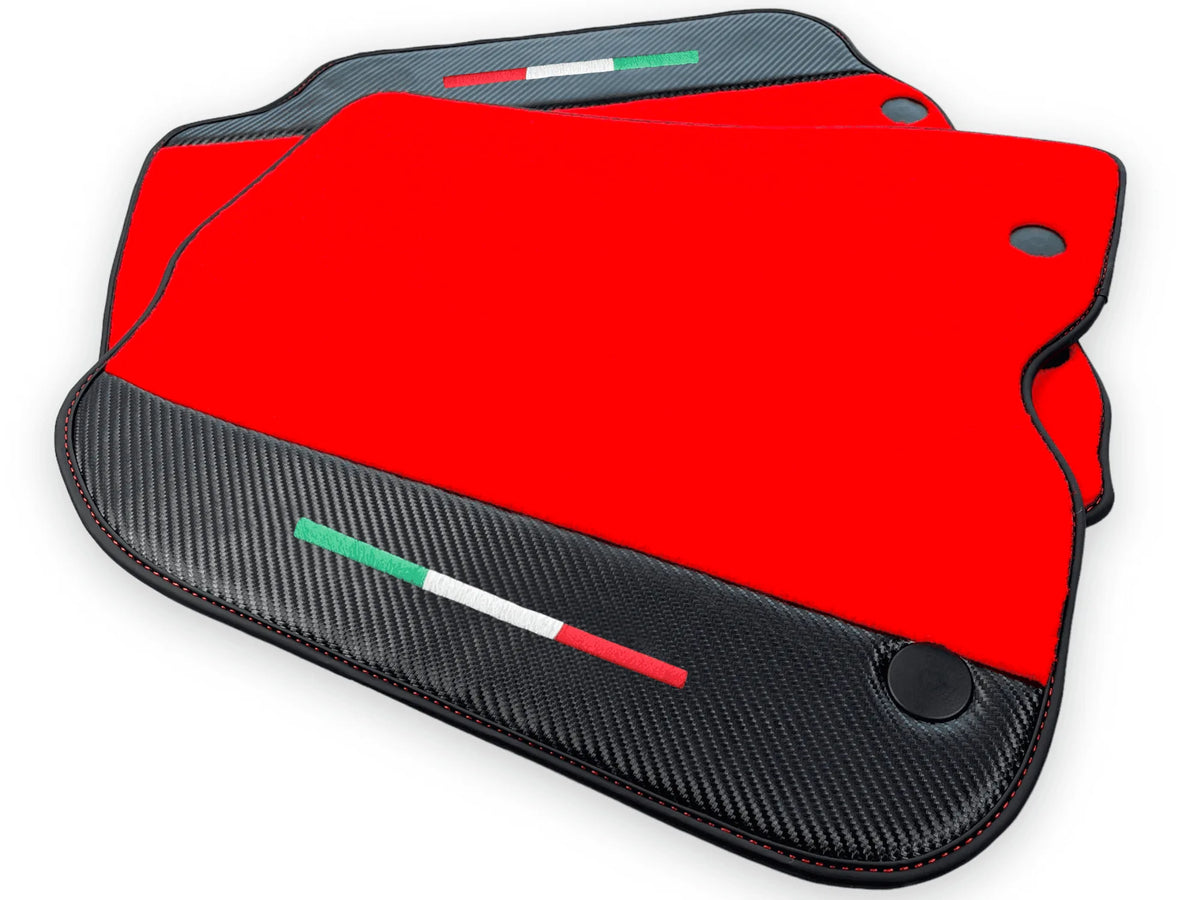 Red Floor Mats For Ferrari 812 GTS (2019-2023) With Carbon Fiber Leather