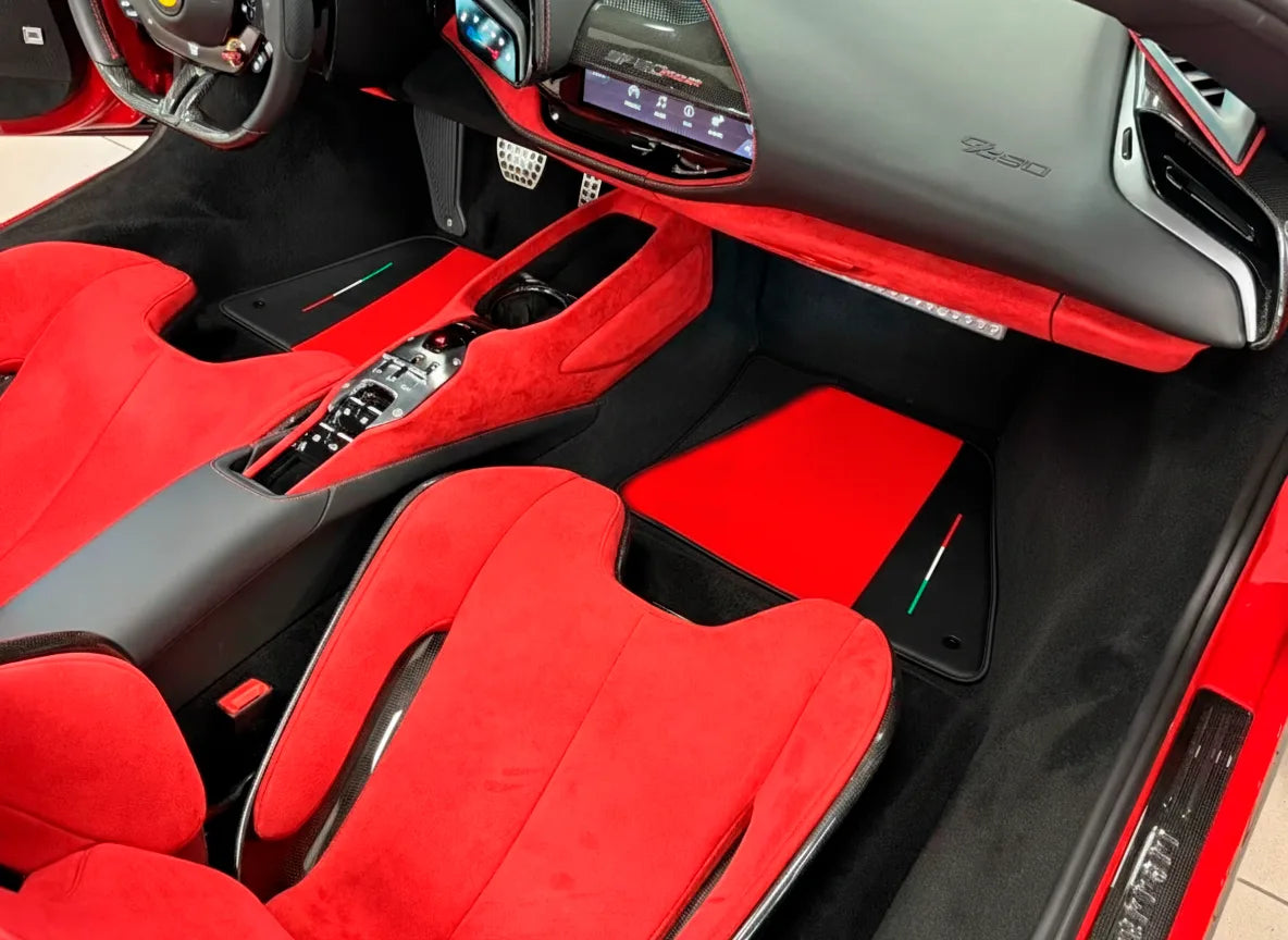 Red Floor Mats for Ferrari SF90 Stradale (2019-2024) with Leather