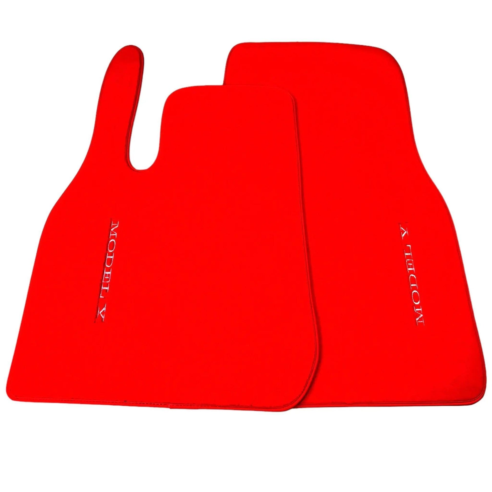 Red Floor Mats for Tesla Model Y (2020-2023) with Red Trim - AutoWin