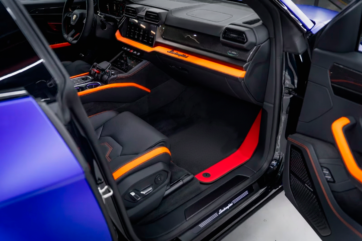 Interior look of floor mats for Lamborghini Urus With Red Leather