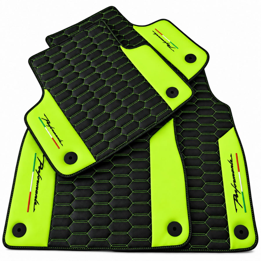 Black Floor Mats for Lamborghini Urus with Light Green Leather - AutoWin