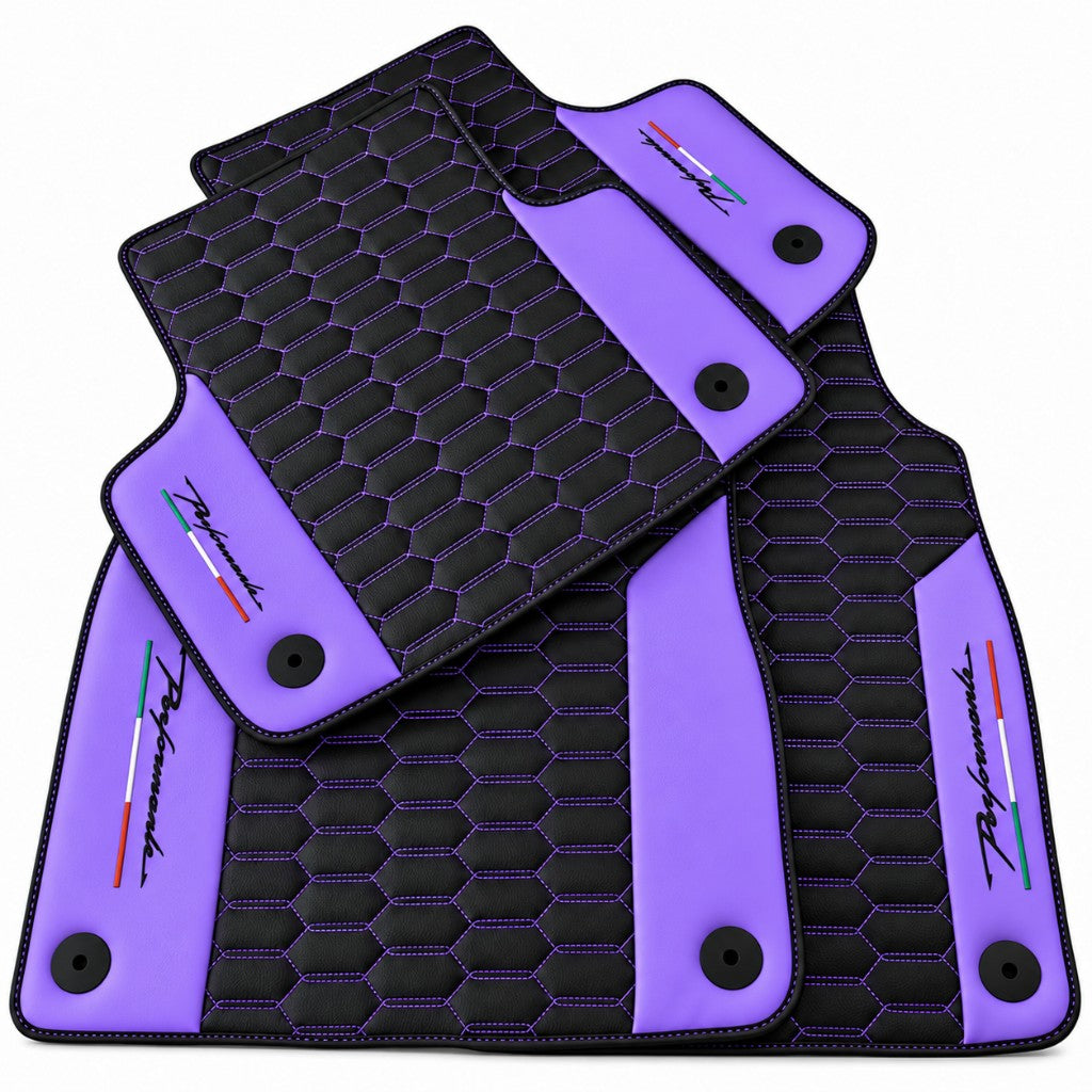 Black Floor Mats for Lamborghini Urus with Purple Leather - AutoWin