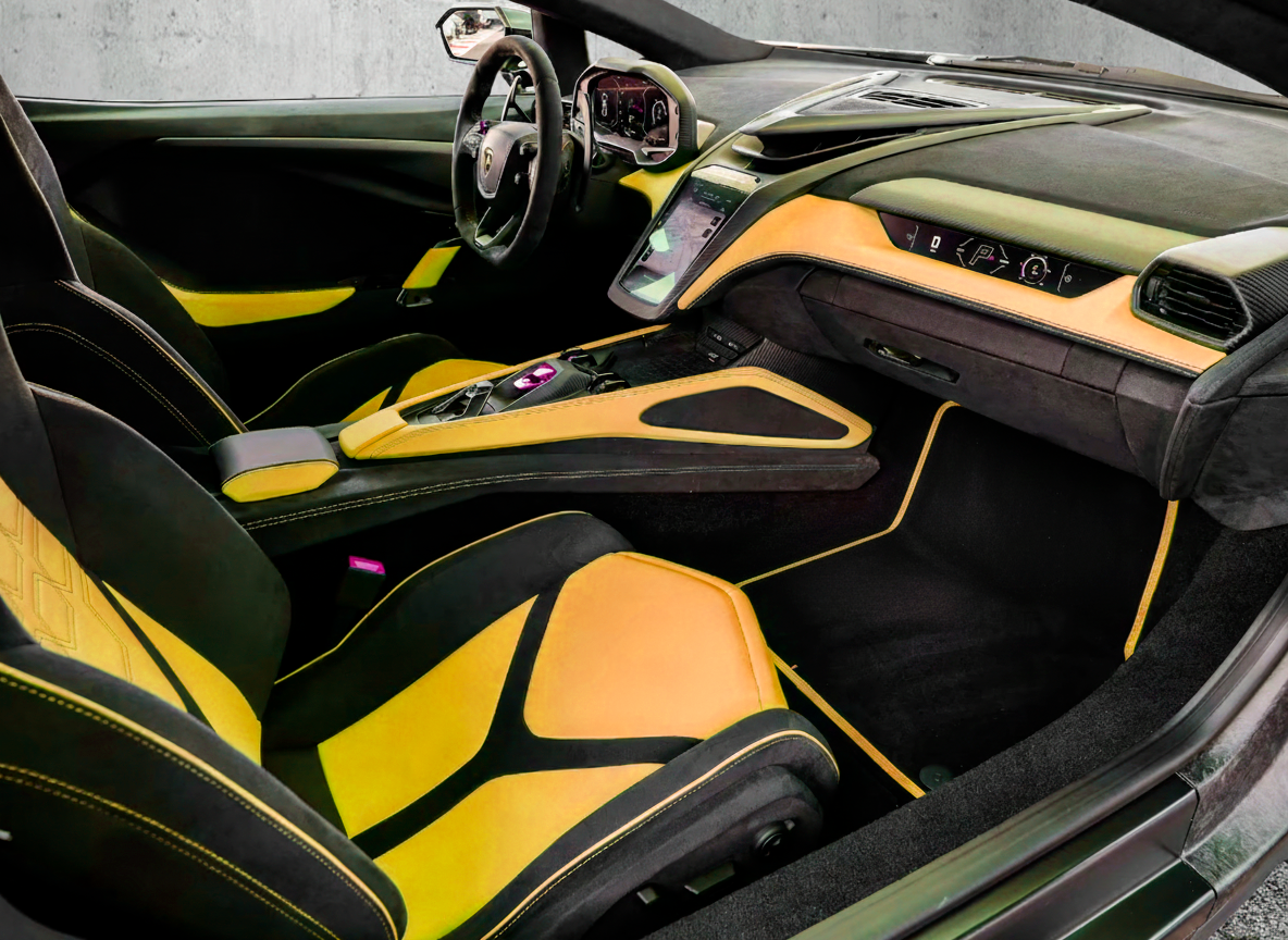 Alfombrillas de coche negras personalizables para Lamborghini Urus con ribete amarillo