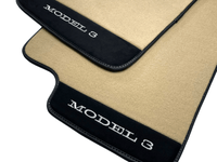 Beige Floor Mats For Tesla Model 3 With Alcantara Leather - AutoWin