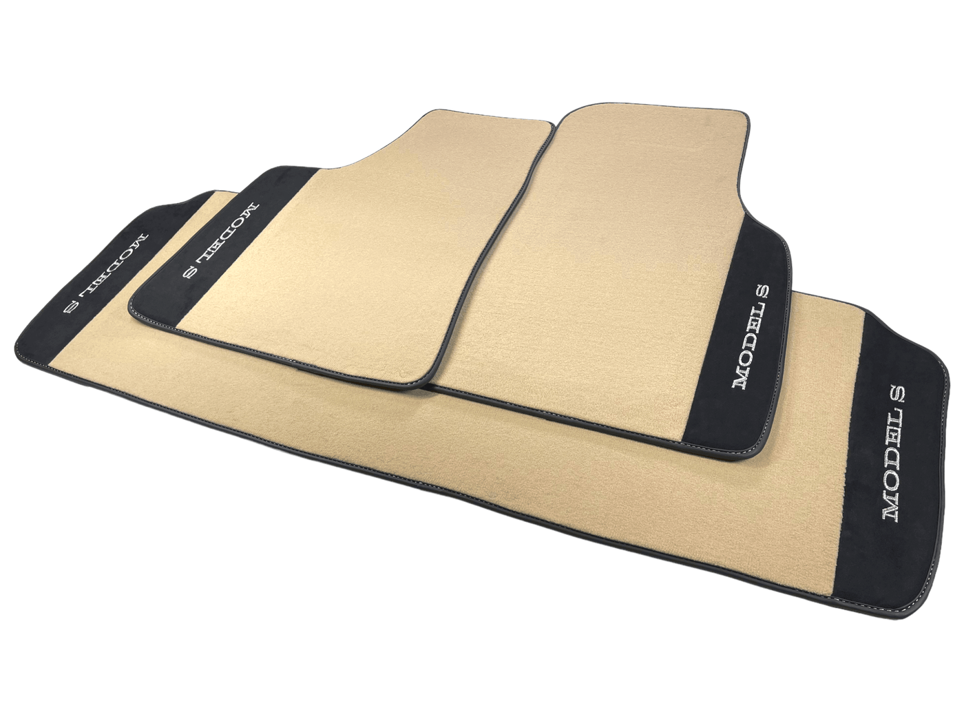 Beige Floor Mats For Tesla Model S With Alcantara Leather - AutoWin