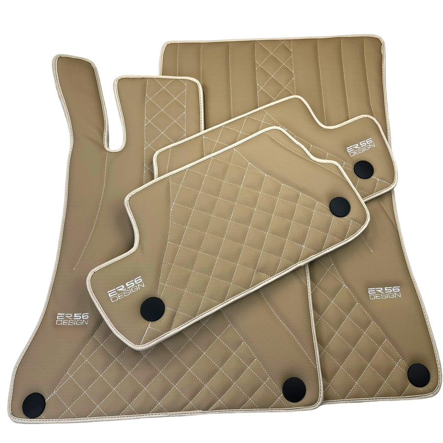 Beige Leather Floor Mats For Mercedes Benz C-Class C205 Coupe (2015-2018) | ER56 Design - AutoWin