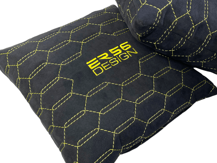 Black Alcantara Leather Pillows ER56 Design Set of 2 Yellow Sewing - AutoWin