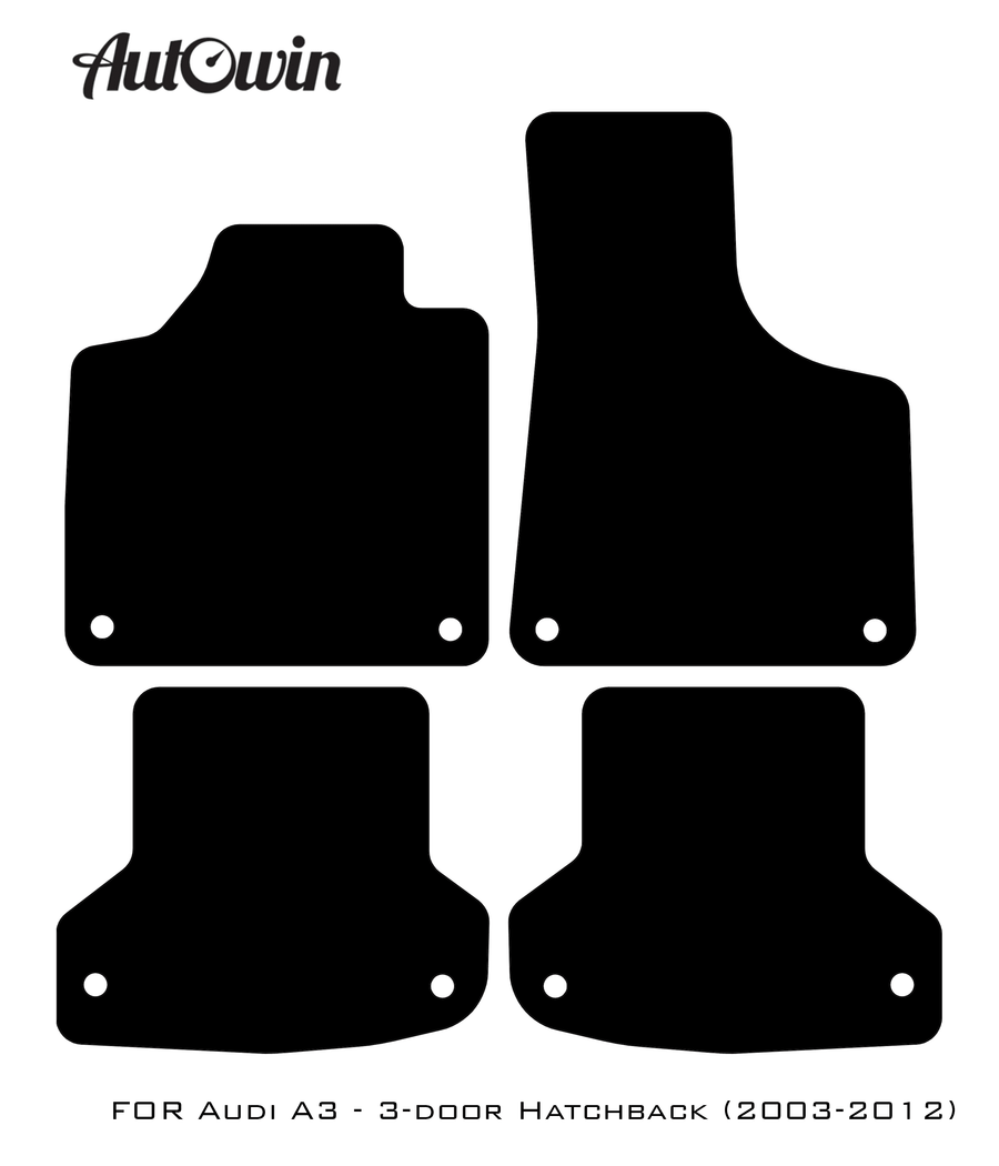 Black Floor Mats for Audi A3 - 3-door Hatchback (2003-2012) With Orange Alcantara | ER56 Design - AutoWin