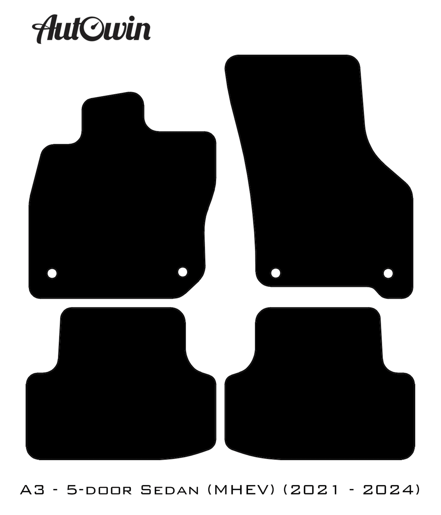 Black Floor Mats for Audi A3 - 5-door Sedan (MHEV) Mild Hybrid Electric Vehicle (2021 - 2024) With Orange Alcantara | ER56 Design - AutoWin