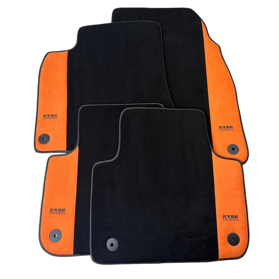 Black Floor Mats for Audi A5 - F57 Convertible (2020-2023) With Orange Alcantara | ER56 Design - AutoWin