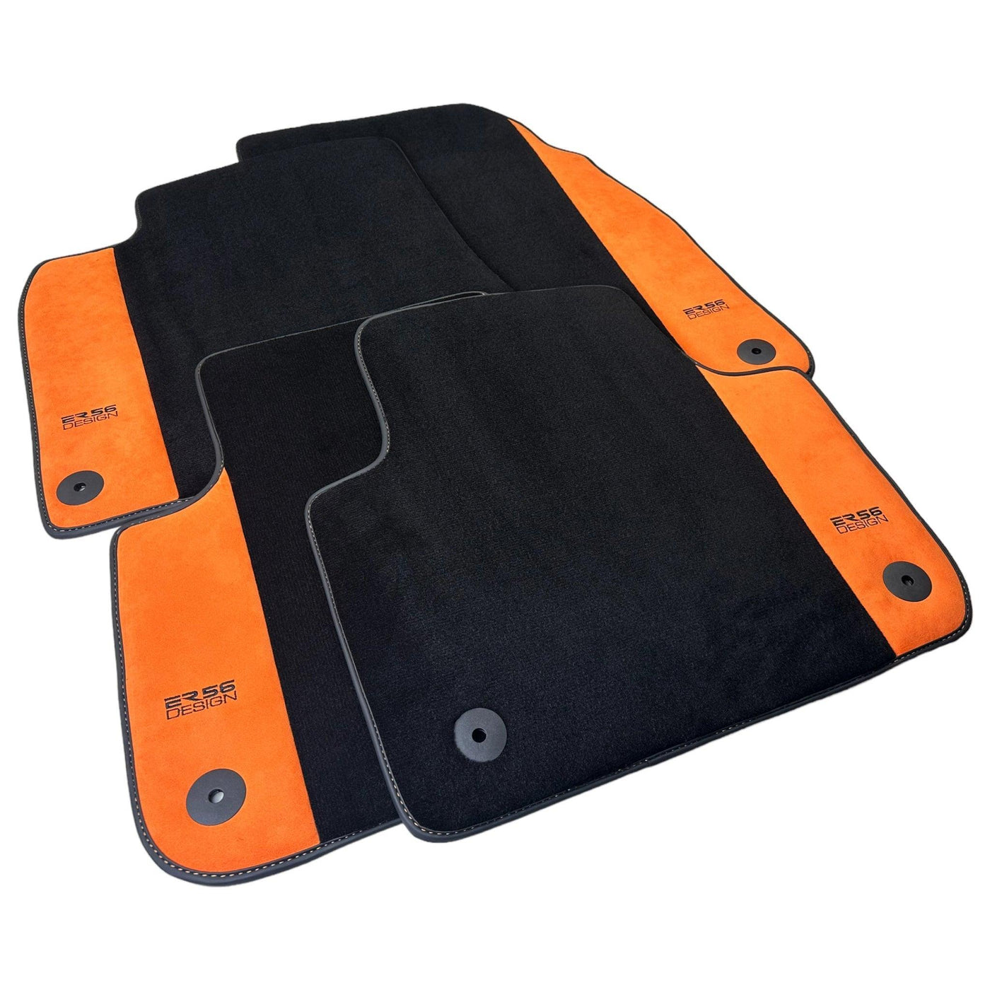 Black Floor Mats for Audi A6 - C6 Sedan Long (2004-2008) With Orange Alcantara | ER56 Design - AutoWin