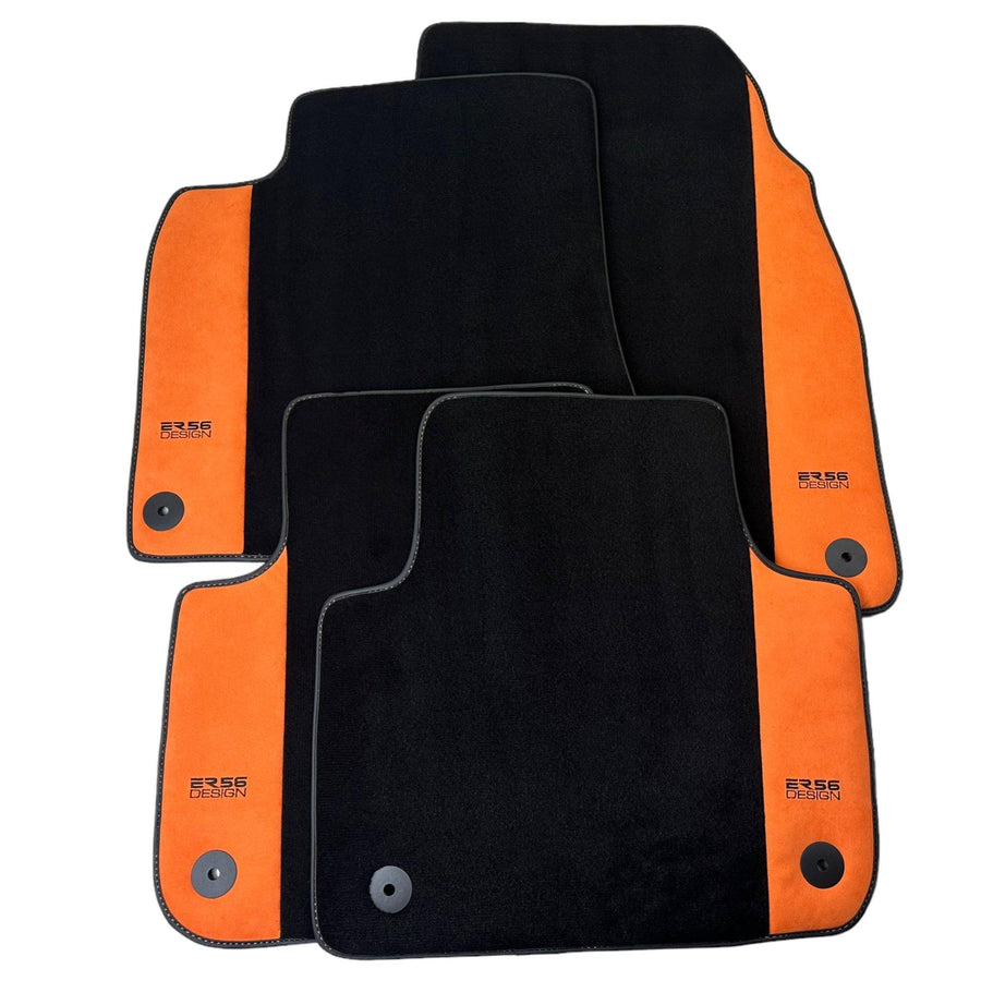 Black Floor Mats for Audi A8 A8 D4 Long (2010-2017) With Orange Alcantara | ER56 Design - AutoWin