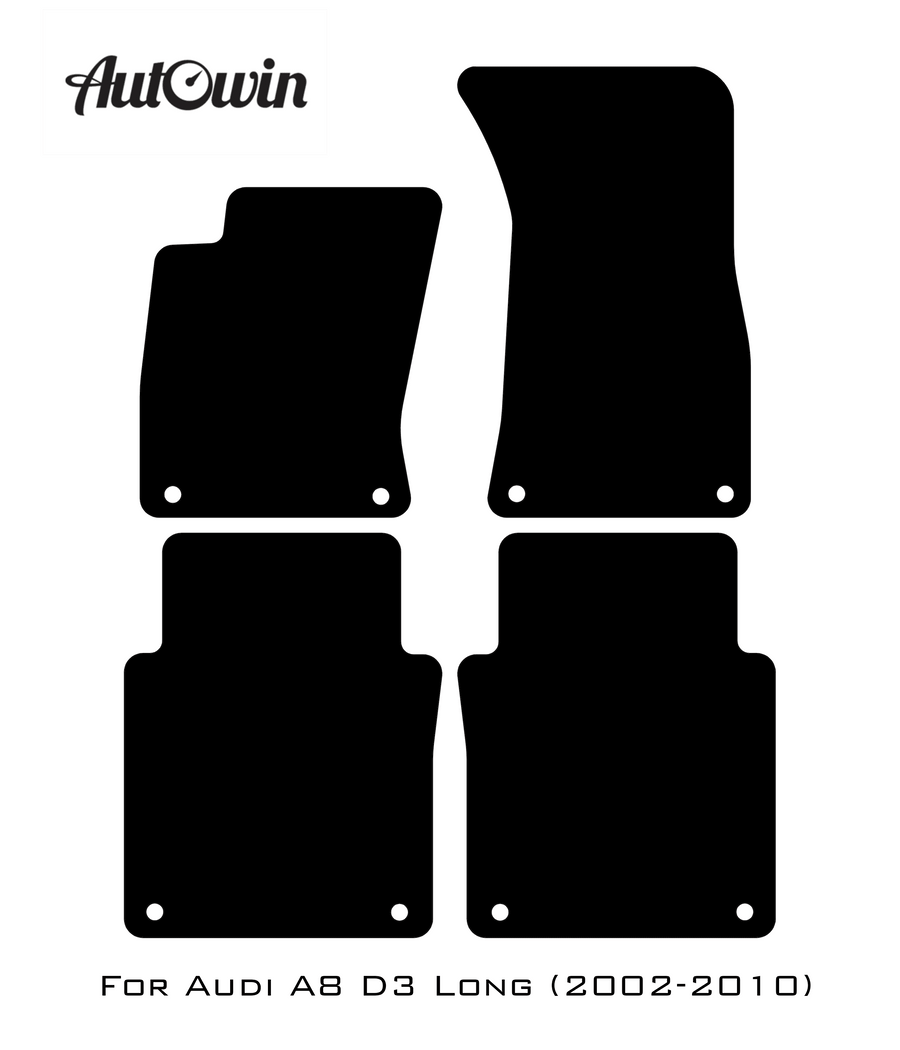 Black Floor Mats for Audi A8 D3 Long (2002-2010) With Orange Alcantara | ER56 Design - AutoWin