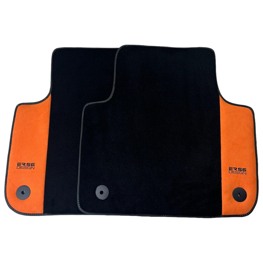 Black Floor Mats for Audi A8 D5 Long (2017-2023) With Orange Alcantara | ER56 Design - AutoWin