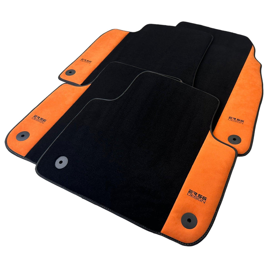 Black Floor Mats for Audi A8 D5 Long (2017-2023) With Orange Alcantara | ER56 Design - AutoWin