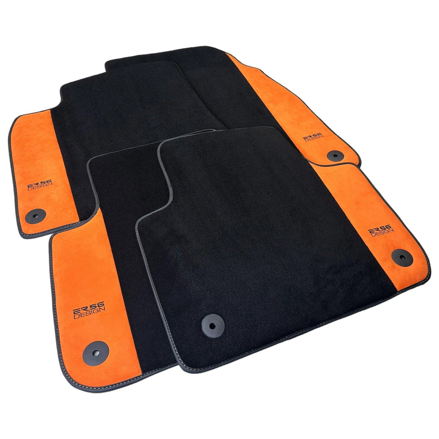 Black Floor Mats for Audi A8 D5 Long (2017-2023) With Orange Alcantara | ER56 Design - AutoWin
