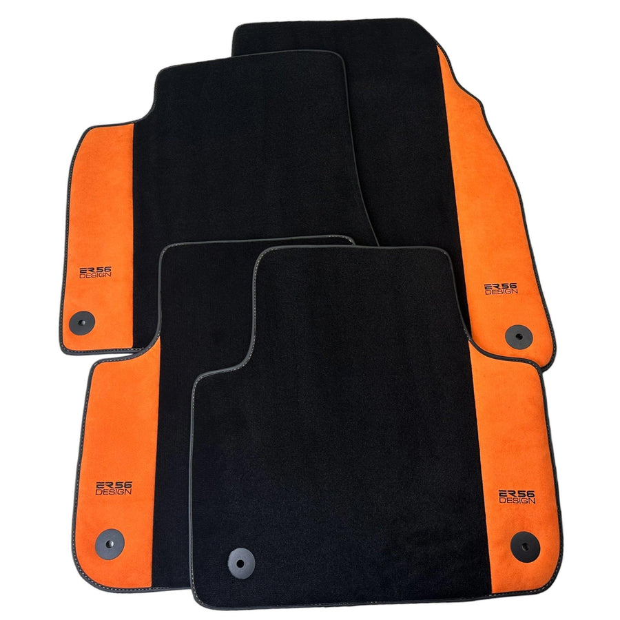 Black Floor Mats for Audi A8 D5 Long (2017-2023) With Orange Alcantara | ER56 Design - AutoWin
