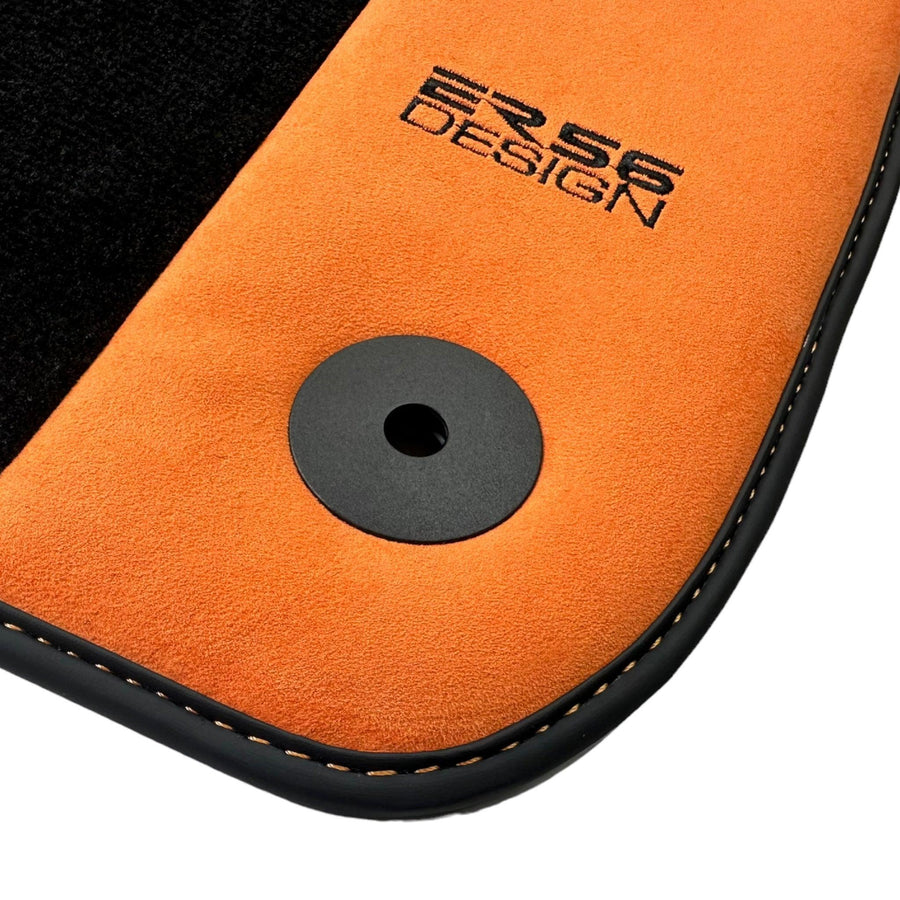 Black Floor Mats for Audi A8 D5 Long (2017-2023) With Orange Alcantara | ER56 Design - AutoWin