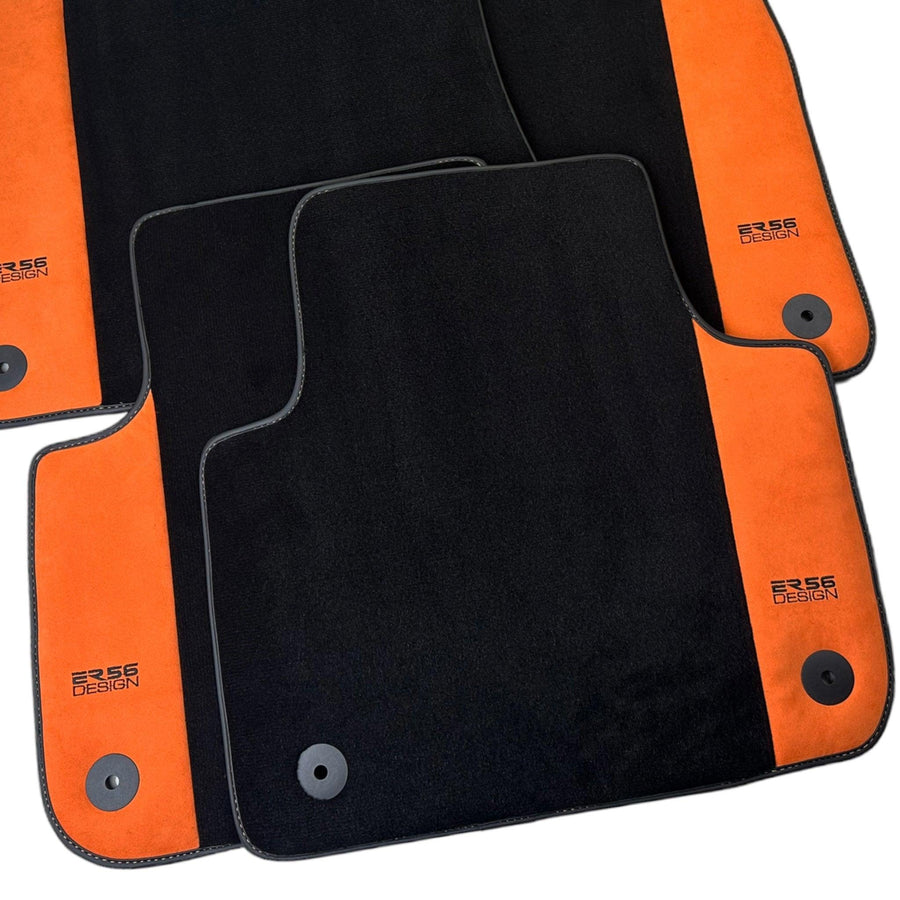 Black Floor Mats for Audi A8 D5 Long (2017-2023) With Orange Alcantara | ER56 Design - AutoWin