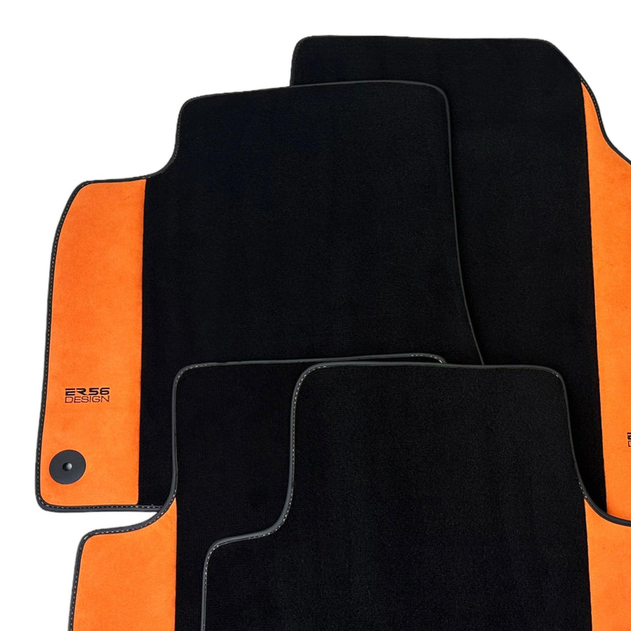 Black Floor Mats for Audi A8 D5 Long (2017-2023) With Orange Alcantara | ER56 Design - AutoWin