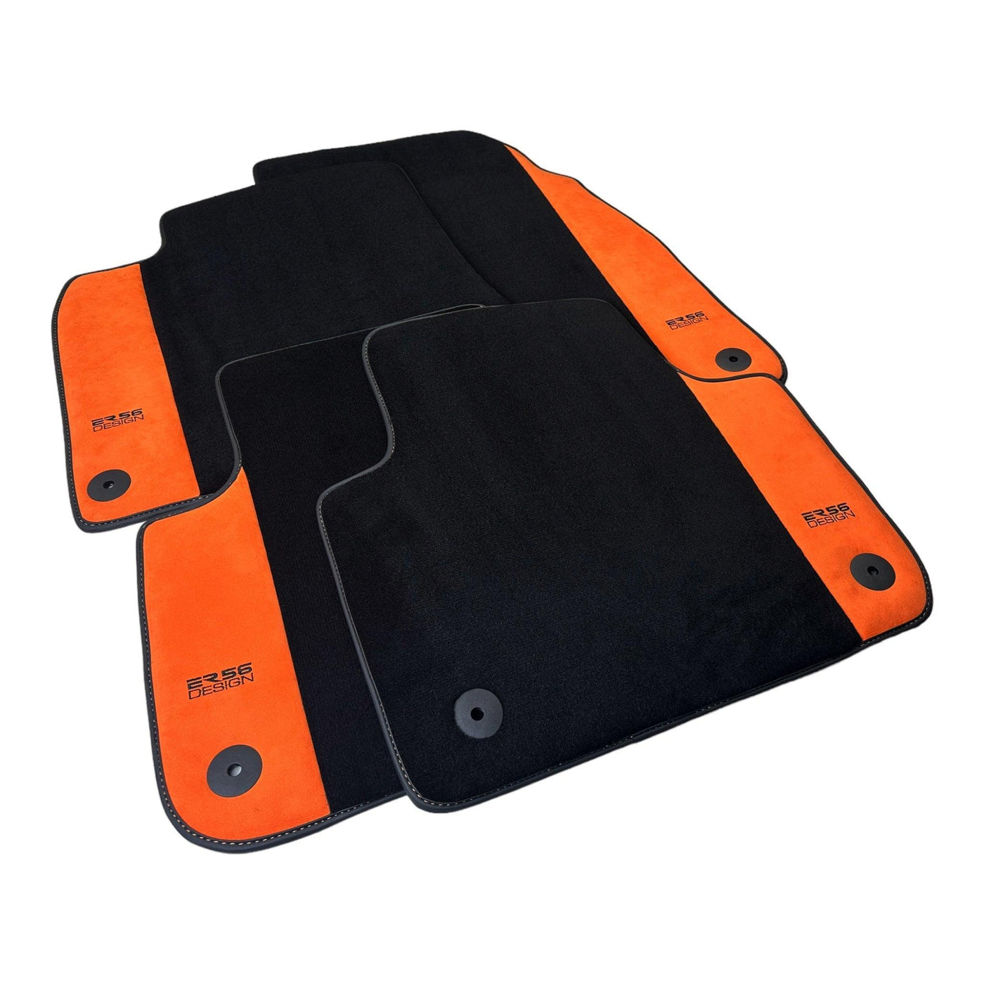 Black Floor Mats for Audi Q7 4M (2019-2023) With Orange Alcantara | ER56 Design - AutoWin