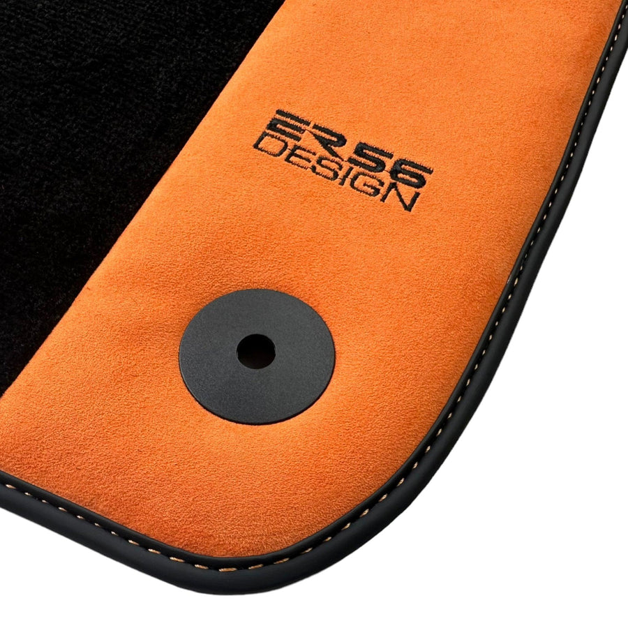 Black Floor Mats for Audi Q8 e-tron (2023-2025) With Orange Alcantara | ER56 Design - AutoWin