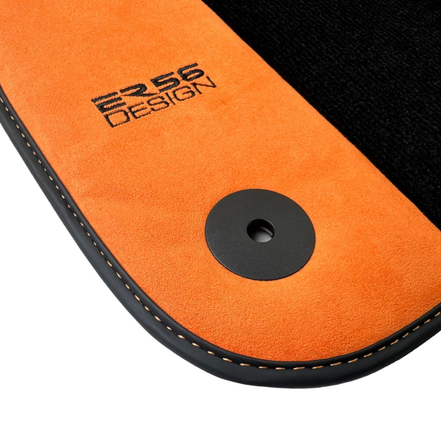 Black Floor Mats for Audi Q8 e-tron (2023-2025) With Orange Alcantara | ER56 Design - AutoWin