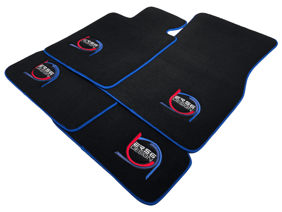 Black Floor Mats For BMW 5 Series F11 5-doors Wagon ER56 Design Limited Edition Blue Trim - AutoWin