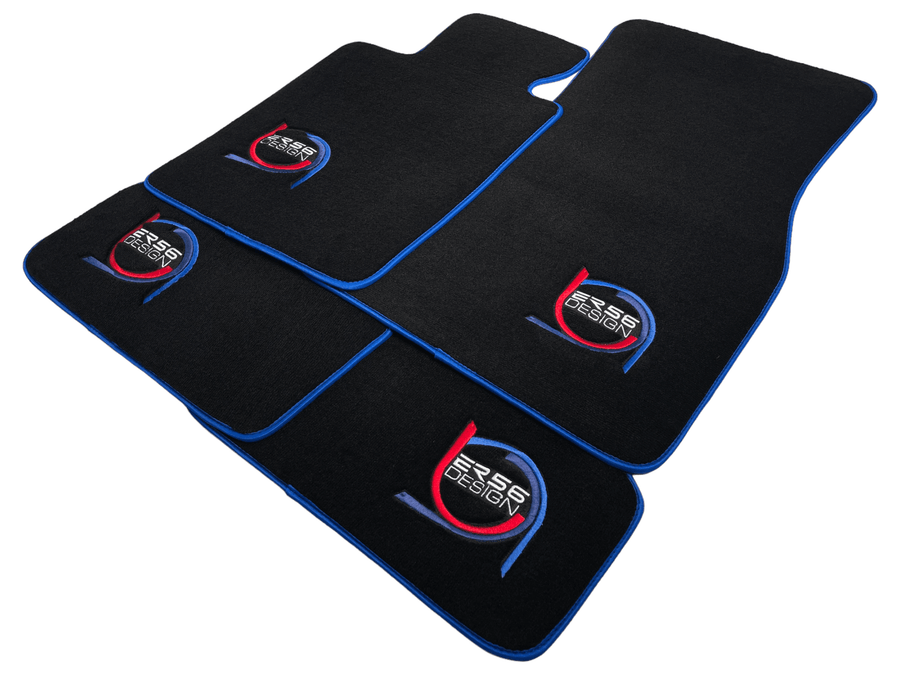 Black Floor Mats For BMW 7 Series E38 Long ER56 Design Limited Edition Blue Trim - AutoWin