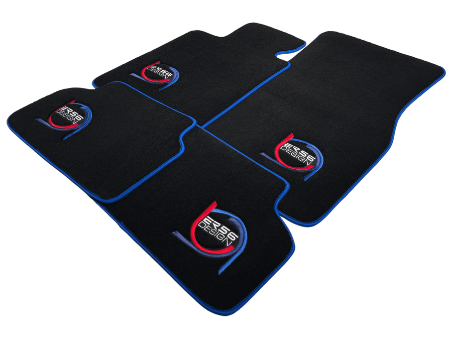 Black Floor Mats For BMW 7 Series E38 Long ER56 Design Limited Edition Blue Trim - AutoWin