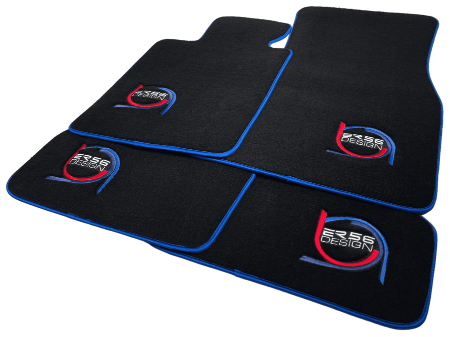 Black Floor Mats For BMW M3 E46 ER56 Design Limited Edition Blue Trim - AutoWin