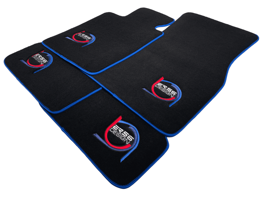 Black Floor Mats For BMW X5M E70 SUV ER56 Design Limited Edition Blue Trim - AutoWin
