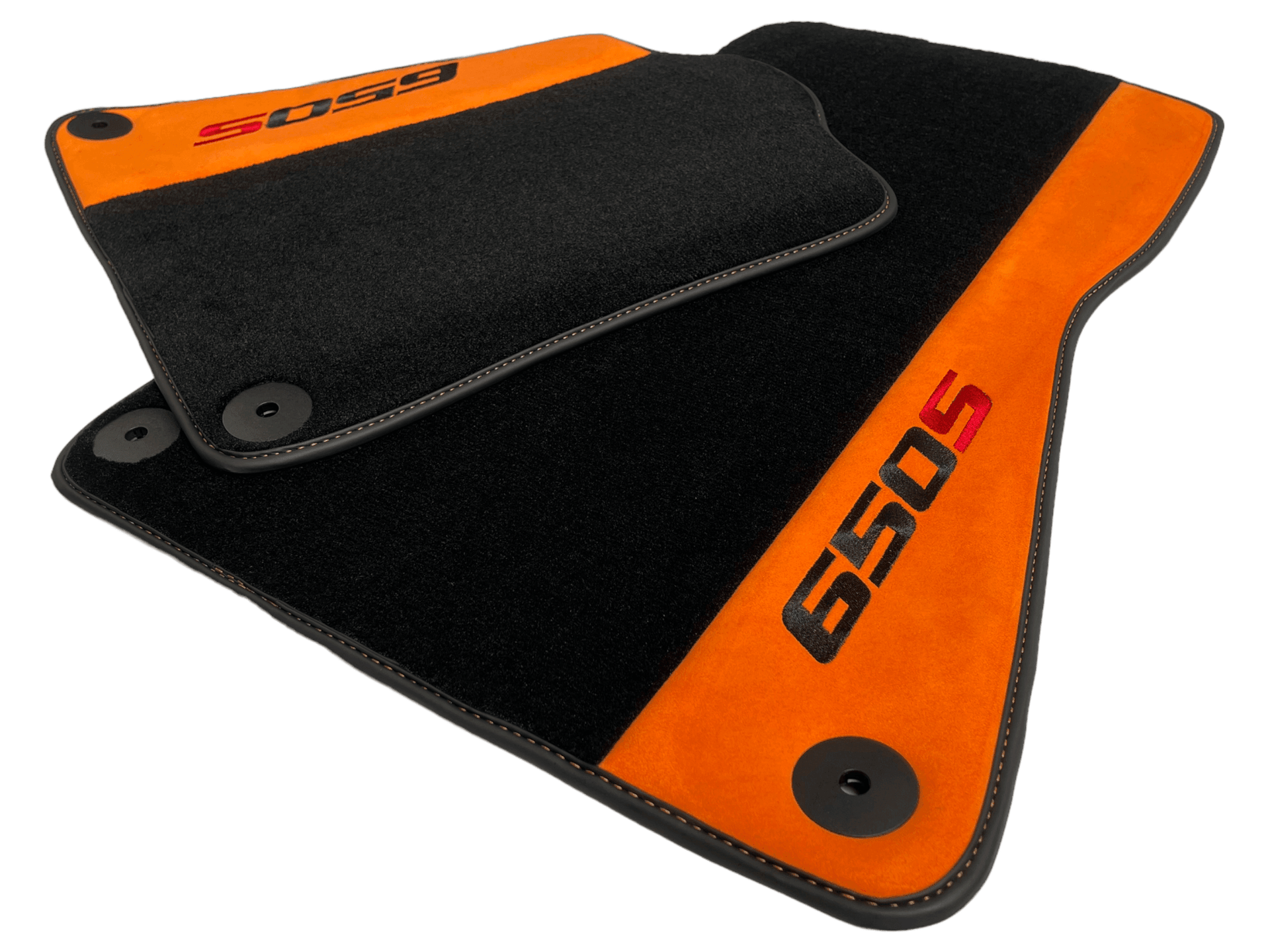 Black Floor Mats For McLaren 650S Black Tailored With Orange Alcantara Leather - AutoWin