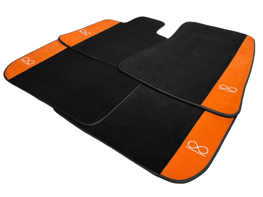 Black Floor Mats For Rolls Royce Black Badge Cullinan Orange Alcantara Leather - AutoWin