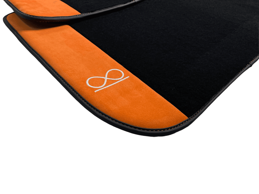 Black Floor Mats For Rolls Royce Black Badge Phantom Orange Alcantara - AutoWin
