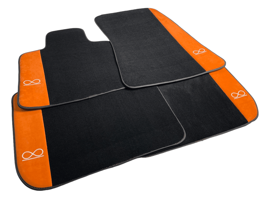 Black Floor Mats For Rolls Royce Shadow 1965-1977 With Orange Alcantara Leather - AutoWin