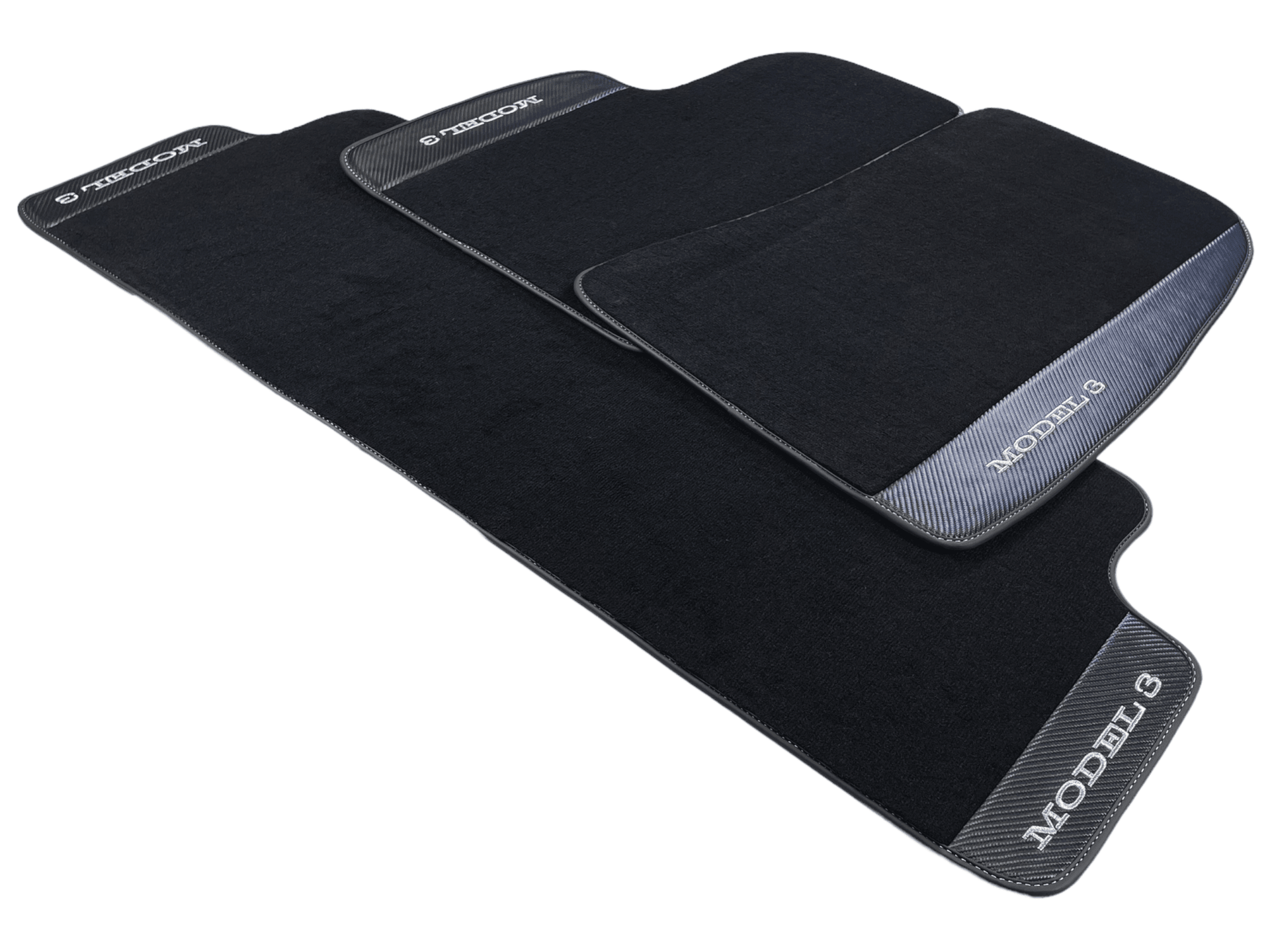 Black Floor Mats For Tesla Model 3 With Carbon Fiber Leather - AutoWin