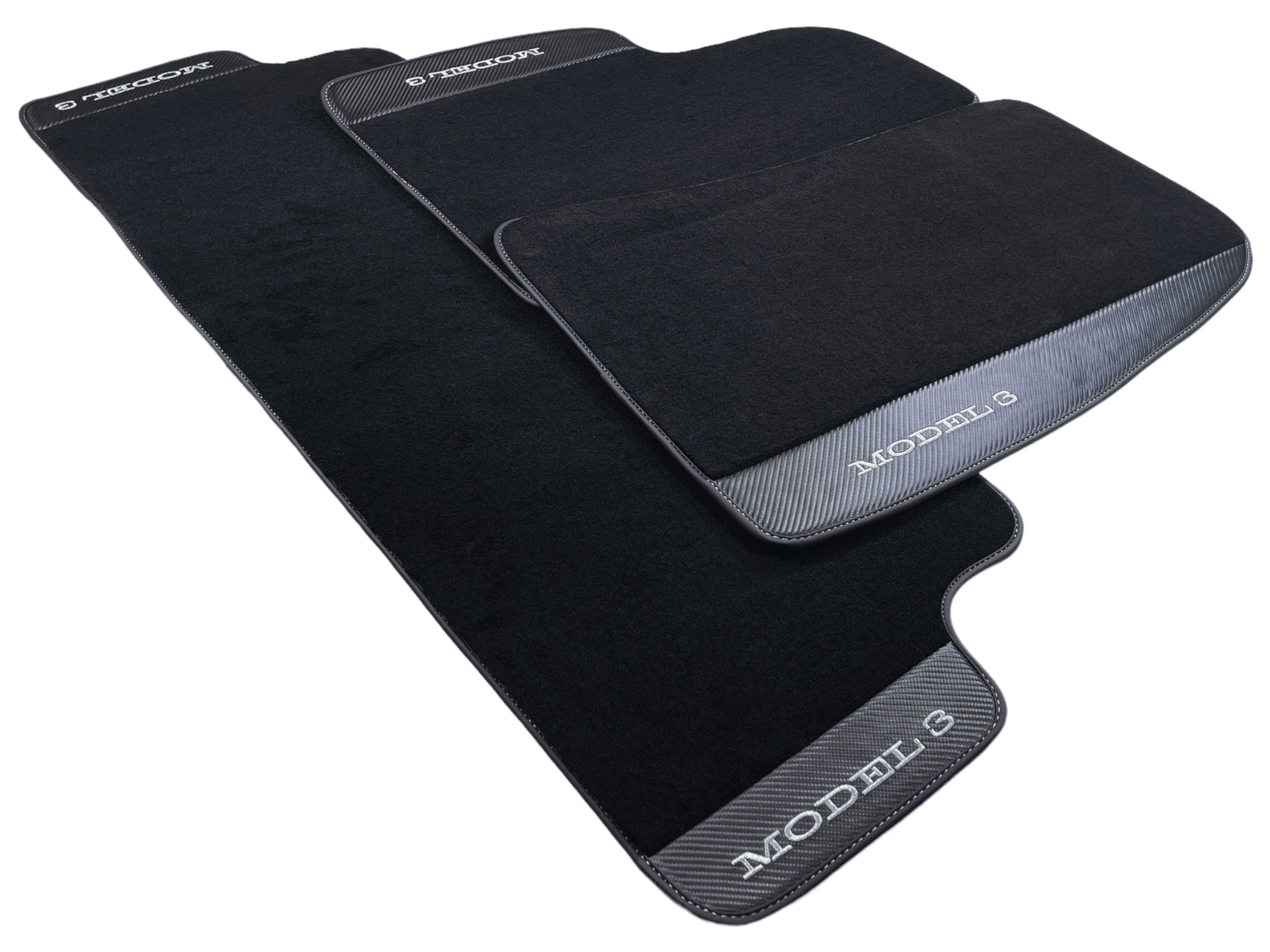 Black Floor Mats For Tesla Model 3 With Carbon Fiber Leather - AutoWin