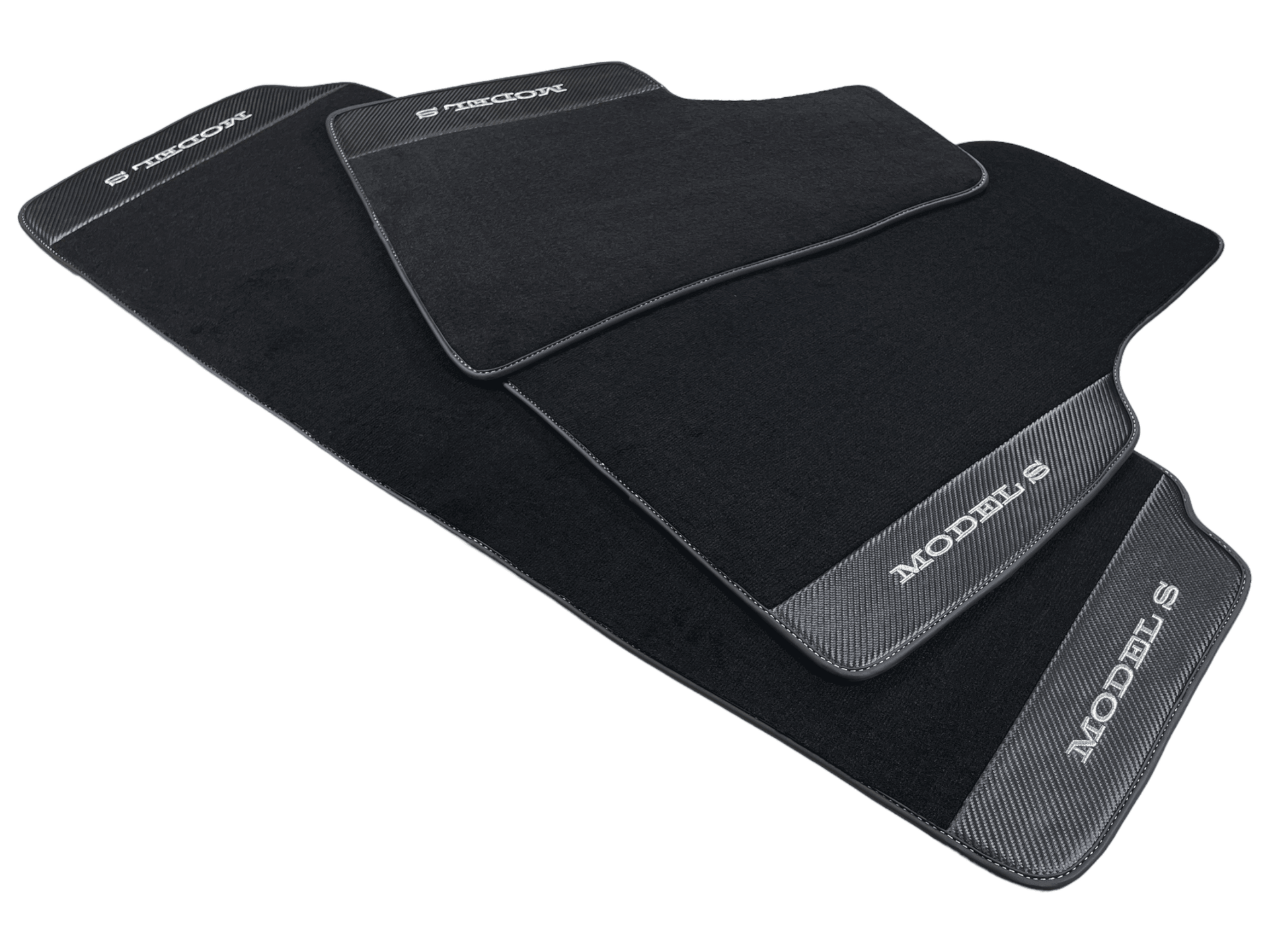 Black Floor Mats For Tesla Model S With Carbon Fiber Leather - AutoWin