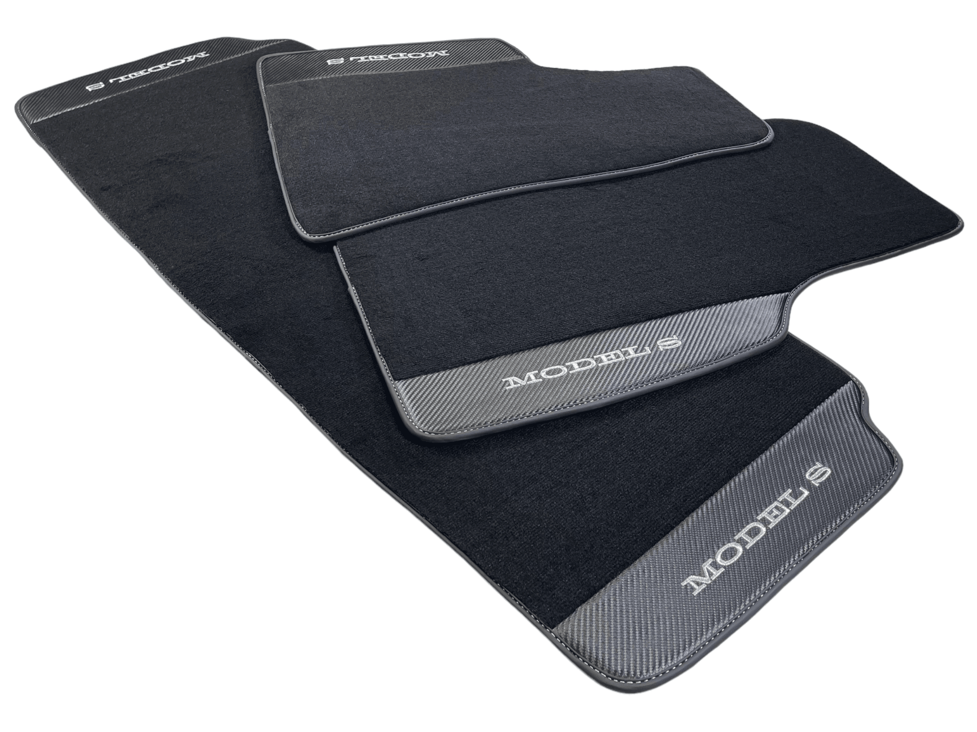 Black Floor Mats For Tesla Model S With Carbon Fiber Leather - AutoWin