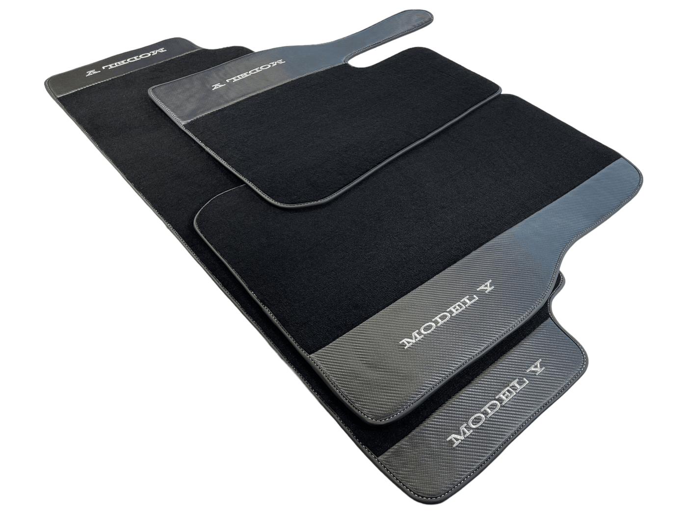 Black Floor Mats For Tesla Model Y With Carbon Fiber Leather - AutoWin