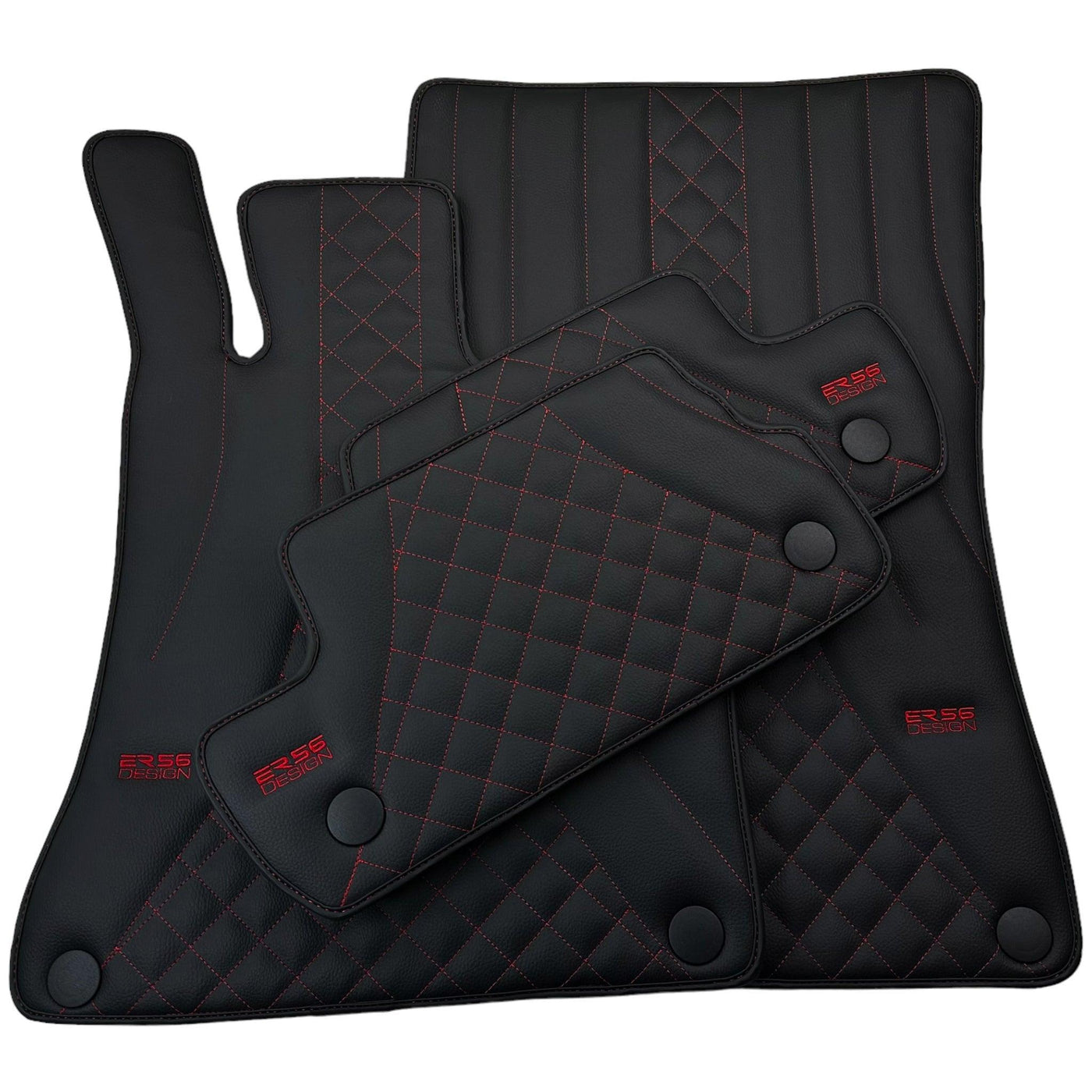 Black Leather Floor Mats For Mercedes Benz E-Class S124 Estate (1985-1996) | ER56 Design - AutoWin