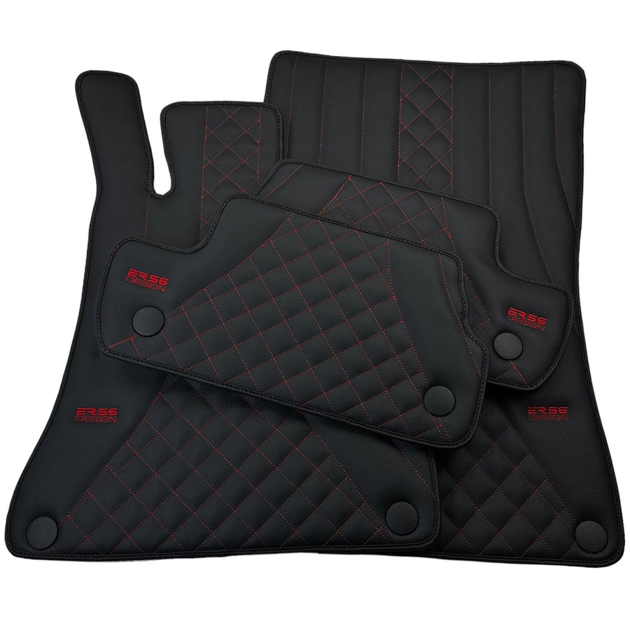 Black Leather Floor Mats For Mercedes Benz E-Class W210 Sedan (1995-2002) | ER56 Design - AutoWin