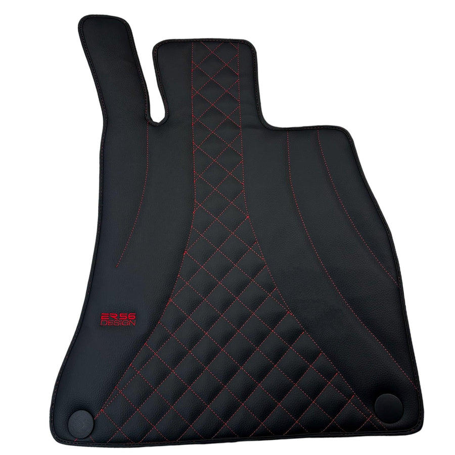 Black Leather Floor Mats For Mercedes Benz EQS-Class V297 (2021-2023) | ER56 Design - AutoWin
