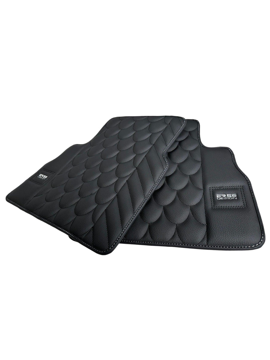 Black Leather Floor Mats For Mercedes-Benz G Class 2019-2022 W463 ER56 Design - AutoWin