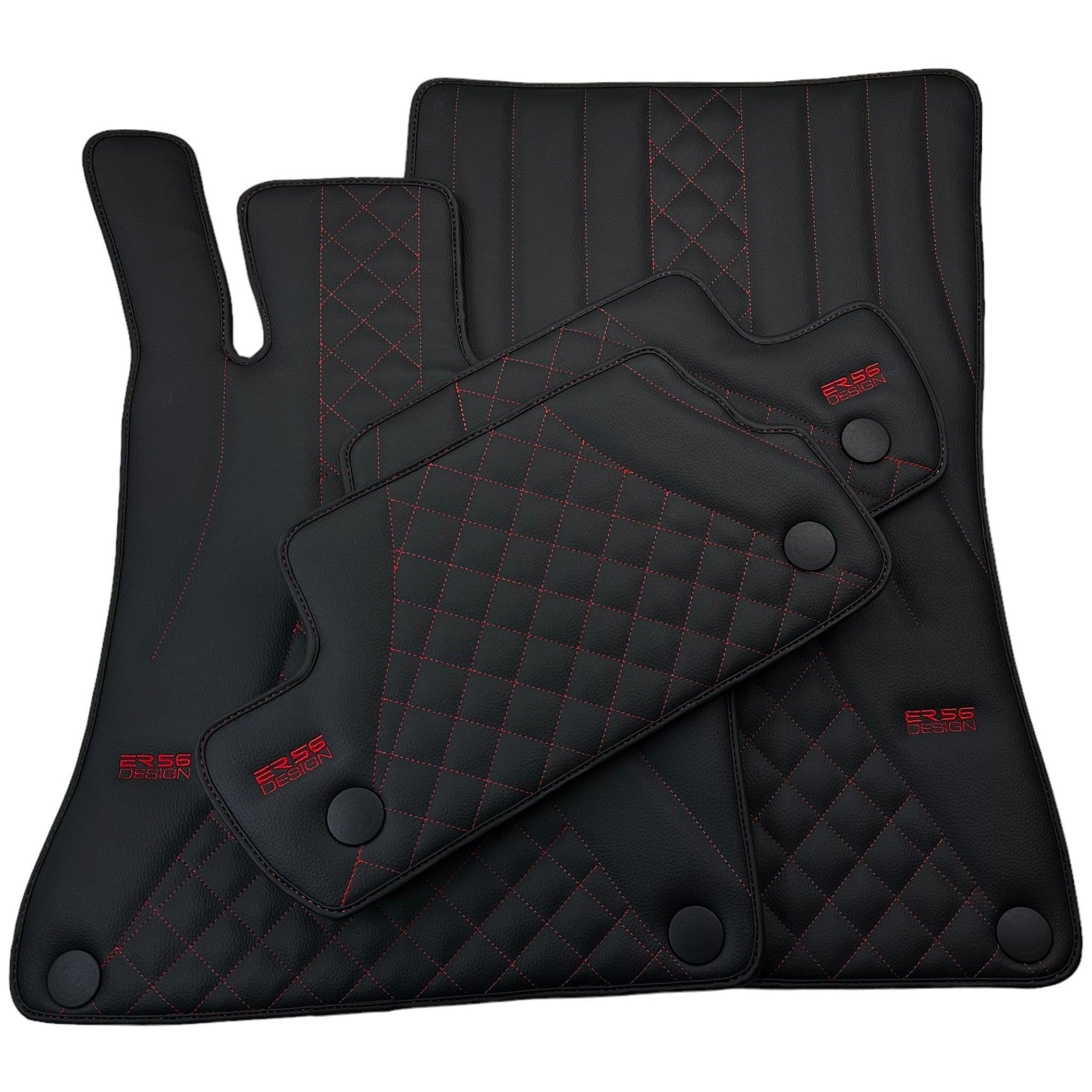 Black Leather Floor Mats For Mercedes Benz S-Class C126 Coupe (1981-1991) | ER56 Design - AutoWin