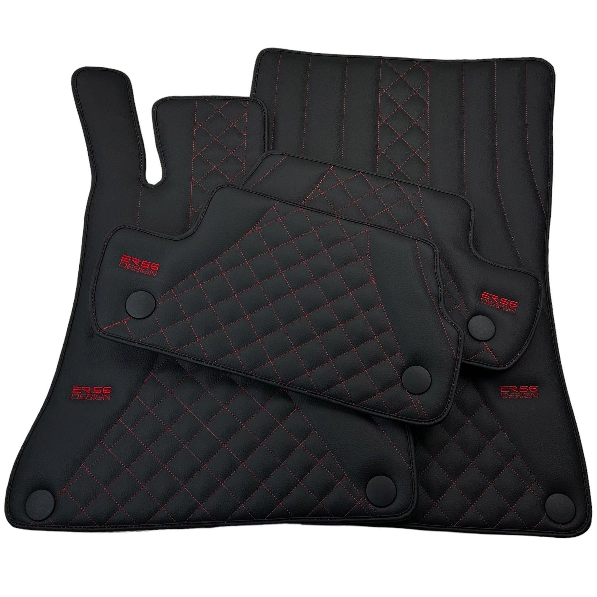 Black Leather Floor Mats For Mercedes Benz S-Class W223 (2020-2023) Short Wheelbase | ER56 Design - AutoWin