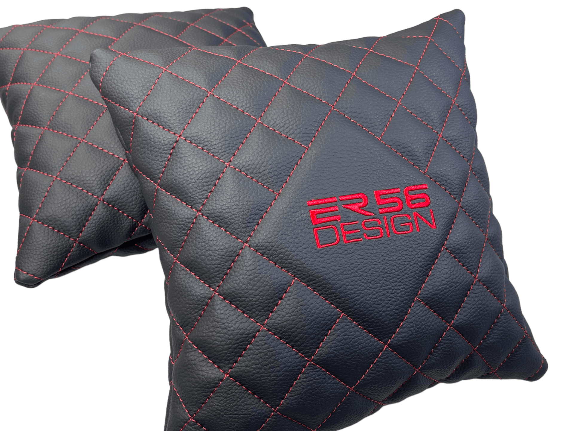 Black Leather Pillows ER56 Design Set of 2 Red Sewing - AutoWin