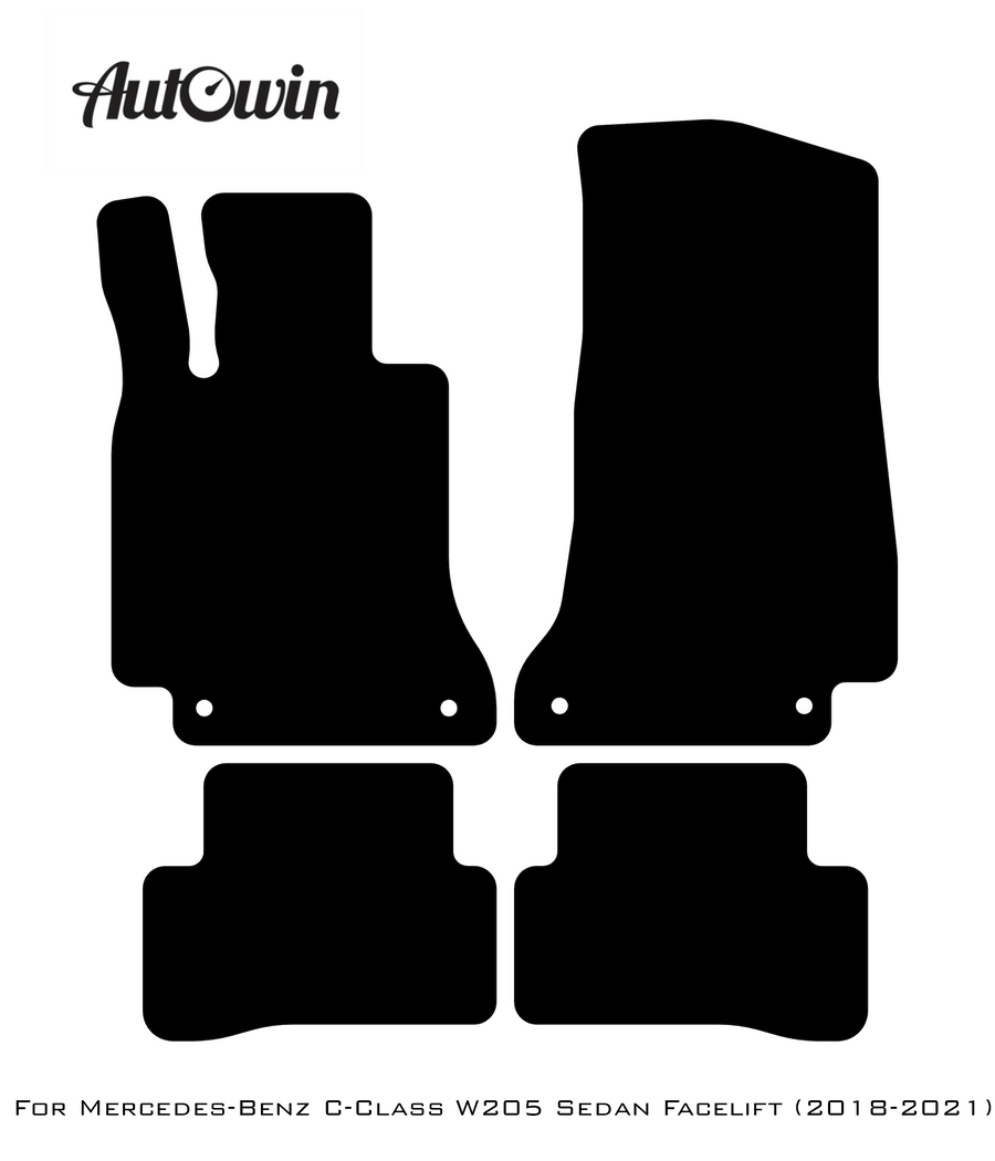 Black Luxury Floor Mats For Mercedes Benz C-Class W205 Sedan Facelift (2018-2021) | ER56 Design - AutoWin